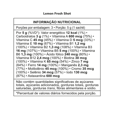 Informações Nutricionais Lemon Fresh Shot